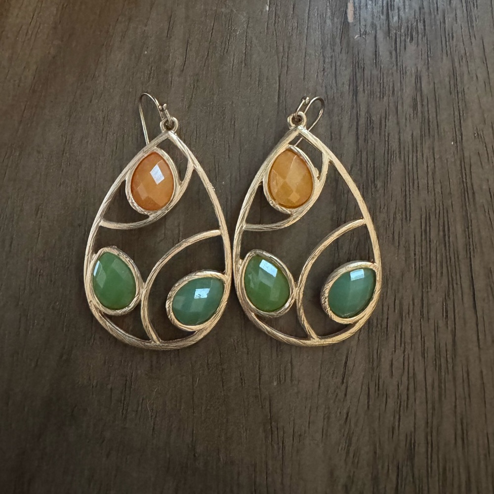 Orange and Green Teardrop Earrings